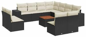 VidaXL Polyrattan Kerti Ülőgarnitúra - 12 részes - Fekete