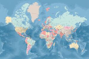 Térkép Light blue and pastels detailed world map, Blursbyai, (40 x 26.7 cm)