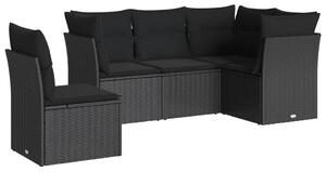VidaXL 5 részes fekete polyrattan kerti kanapészett párnákkal