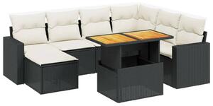 Polyrattan Kerti Ülőgarnitúra - 8 részes - Fekete