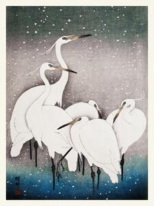 Reprodukció Group of Egrets (Japandi Vintage) - Ohara Koson