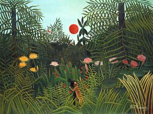 Reprodukció Setting Sun in the Virgin Forest (Tropical Rainforest Landscape) - Henri Rousseau