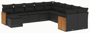 VidaXL Polyrattan Kerti Ülőgarnitúra - 11 részes - Fekete