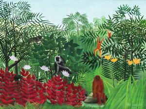 Reprodukció Monkeys in the Tropical Forest (Rainforest Jungle Landscape) - Henri Rousseau, (40 x 30 cm)