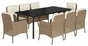 VidaXL Polyrattan Kerti Étkezőgarnitúra - 9 részes - Bézs