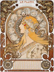 Reprodukció La Plume, Female Portrait (Vintage Art Nouveau Lady in Gold) - Alphonse / Alfons Mucha