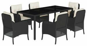 Polyrattan Kerti Étkezőgarnitúra - 7 részes - Fekete