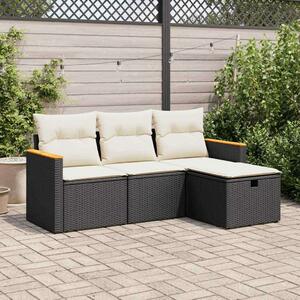 VidaXL Polyrattan Kerti Ülőgarnitúra - 4 részes - Fekete