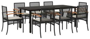 VidaXL - 9 részes Kerti Étkezőgarnitúra - Fekete Polyrattan