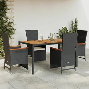 VidaXL 5 Részes Kerti Étkezőgarnitúra - Fekete Polyrattan