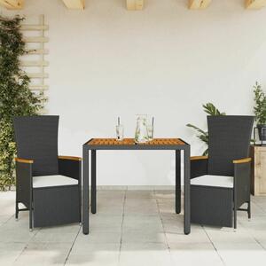 VidaXL Kerti Étkezőgarnitúra - 3 részes - Fekete Polyrattan