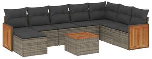 VidaXL Polyrattan Kerti Ülőgarnitúra - 9 részes - Szürke