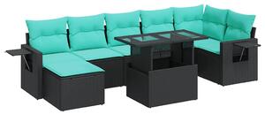 VidaXL 8 részes fekete polyrattan akácfa kerti ülőgarnitúra párnákkal