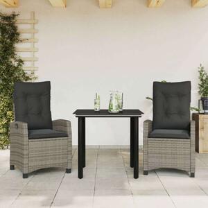 VidaXL 3 részes szürke polyrattan kerti étkezőgarnitúra párnával