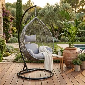 Funfit Garden egyszemélyes technorattan Függőfotel párnákkal - Szürke
