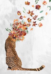 Illusztráció Cheetah Autumn Leaves Head, Sarah Manovski