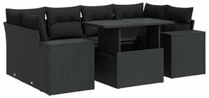 VidaXL 7 részes fekete polyrattan kerti ülőgarnitúra párnával