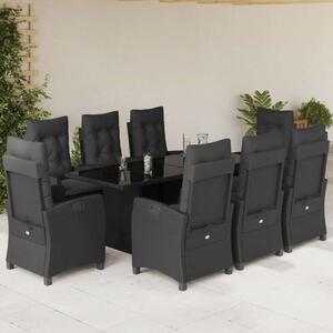 VidaXL 9 részes fekete polyrattan kerti étkezőgarnitúra párnákkal