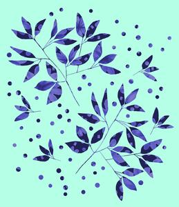 Fotográfia Floral Branches Blue Pattern On Mint, Michele Channell