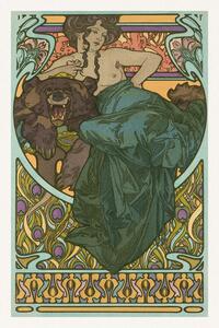 Reprodukció Lady & Bear (Vintage Art Nouveau Beaitufl Portait) - Alfons / Alphonse Mucha, (26.7 x 40 cm)