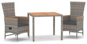3 részes szürke polyrattan kerti étkezőgarnitúra párnával