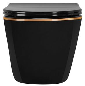 Felfüggesztett WC-csésze Rea CARLO Mini Rimless Duroplast Flat Black Gold Edge
