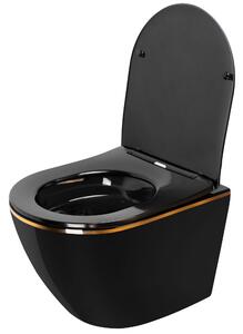 Felfüggesztett WC-csésze Rea CARLO Mini Rimless Duroplast Flat Black Gold Edge
