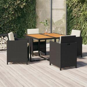 VidaXL 5 részes Kerti Étkezőgarnitúra - Fekete Polyrattan