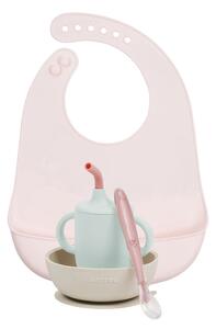 Nattou étkészlet szilikon 4 részes ivópohárral pink