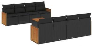 VidaXL 9 részes fekete polyrattan kerti ülőgarnitúra párnákkal