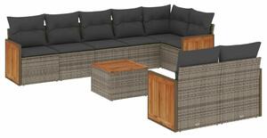 VidaXL 9-részes szürke polyrattan kerti ülőgarnitúra párnákkal