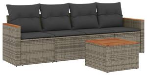 VidaXL 5 részes szürke polyrattan kerti ülőgarnitúra párnákkal
