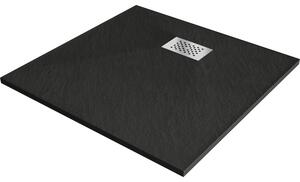 Mexen Hugo SMC négyzet alakú zuhanytál 90 x 90 cm, fekete, inox takaró - 42709090-X