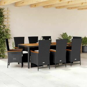 VidaXL Kerti Étkezőgarnitúra - 9 részes - Fekete Polyrattan