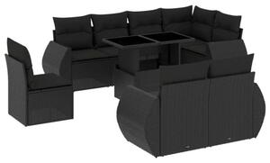 VidaXL Polyrattan Kerti Ülőgarnitúra - 9 részes - Fekete