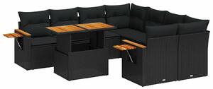 Polyrattan Kerti Ülőgarnitúra - 9 részes - Fekete
