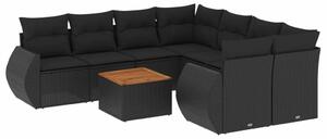 VidaXL 9 részes fekete polyrattan kerti ülőgarnitúra párnákkal