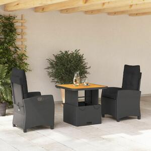 VidaXL Polyrattan Kerti Étkezőgarnitúra - 3 részes - Fekete