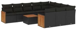 VidaXL Polyrattan Kerti Ülőgarnitúra - 11 részes - Fekete