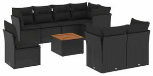 VidaXL Polyrattan Kerti Ülőgarnitúra - 9 részes - Fekete
