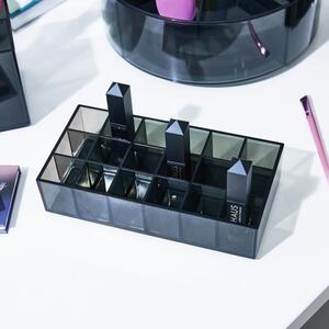 Matt fekete újrahasznosított műanyag fürdőszobai rendszerező kozmetikumokhoz Lip Station – iDesign