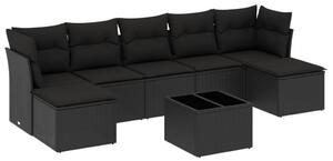 Polyrattan Kerti Ülőgarnitúra - 8 részes - Fekete