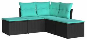 VidaXL 5 részes fekete polyrattan kerti kanapészett párnákkal