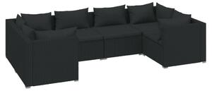 VidaXL 6 részes fekete polyrattan kerti ülőgarnitúra párnákkal
