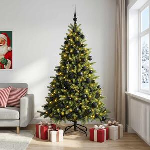 Műkarácsonyfa gömbbel 180 cm 300 LED Meleg fehér PVC és fém