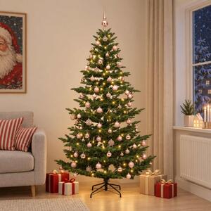 Műkarácsonyfa gömbbel 180 cm 300 LED Meleg fehér PE és PVC Zöld