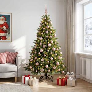 Műkarácsonyfa gömbbel 180 cm 300 LED Meleg fehér PVC és fém