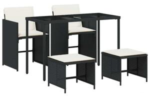 Polyrattan Kerti Étkezőgarnitúra - 5 részes - Fekete