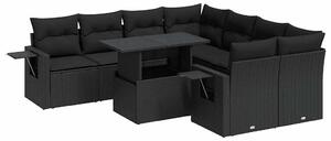 VidaXL Polyrattan Kerti Ülőgarnitúra - 9 részes - Fekete