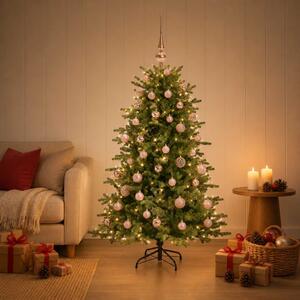 Műkarácsonyfa gömbbel 120 cm 150 LED Meleg fehér PVC és fém